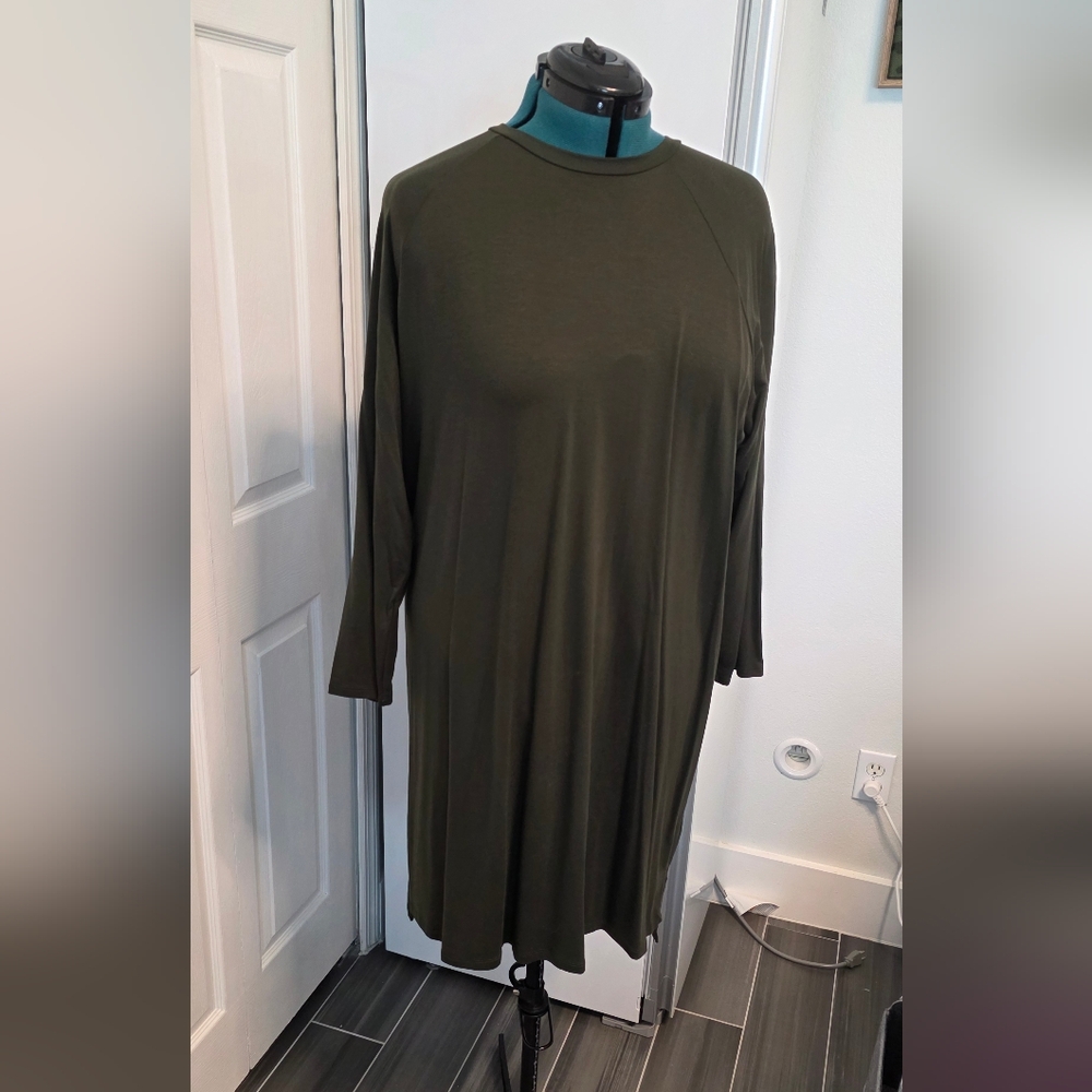 Eileen Fisher Seaweed Green Crew Neck Dress